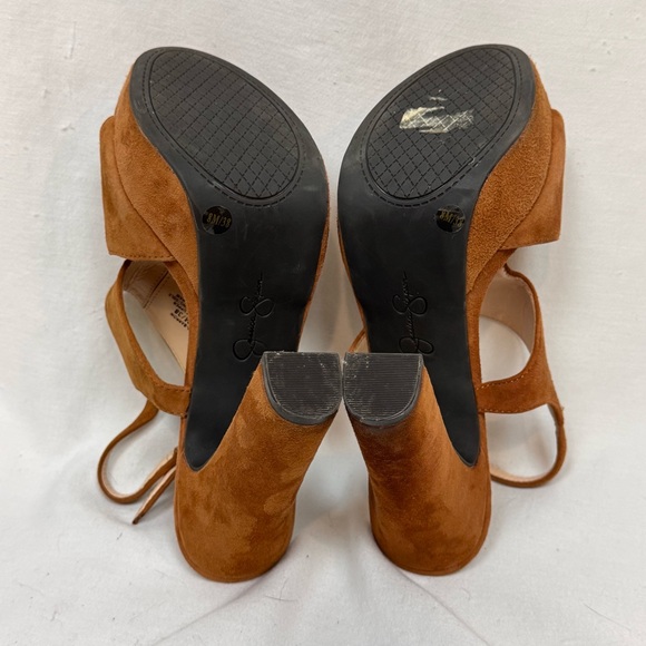 Jessica Simpson Cognac Suede Platform Slingback Heels Size 8 - Picture 7 of 8